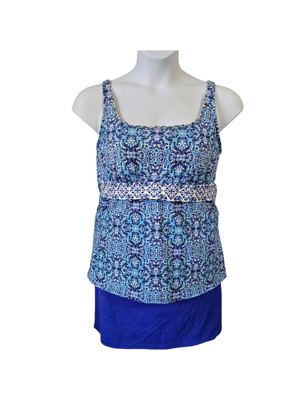 Lands End Blue Medallion Print Tankini Top and Swim Skirt Set Size 16 16L